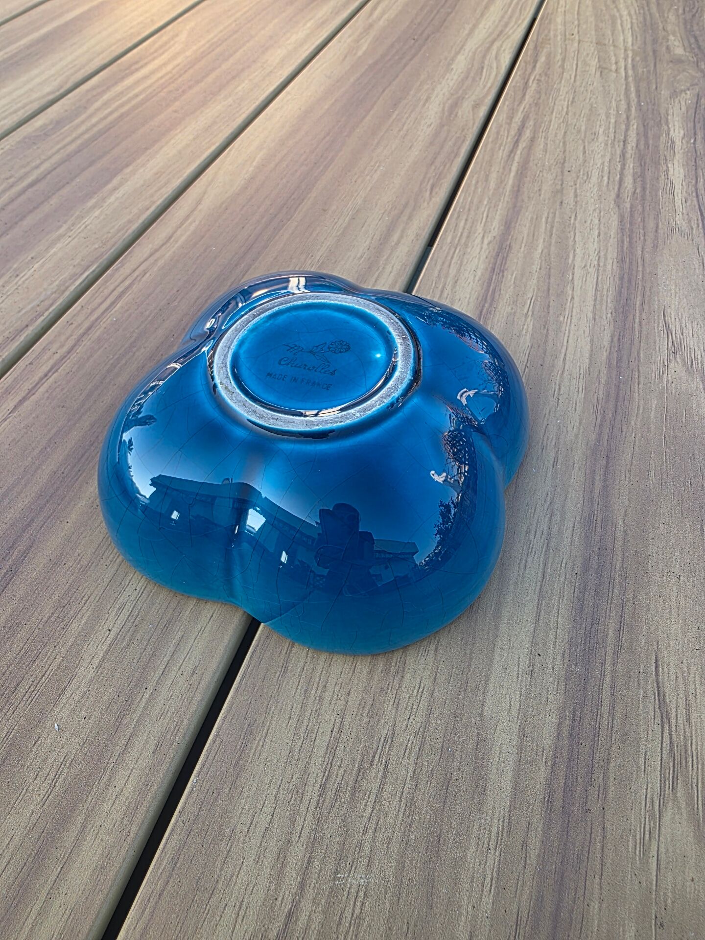 Turquoise crackled earthenware pocket bowl from Charolles