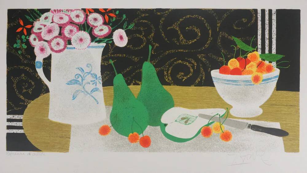 Yves Ganne: Still Life with Pears, original signed lithograph