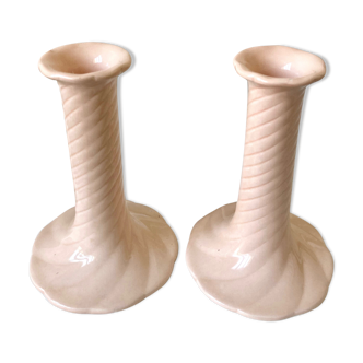 Pair of ceramic twisted candle holders