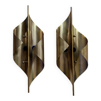 Pair of perforated brass wall lights by Christoph Palme, Germany, 1980s.
