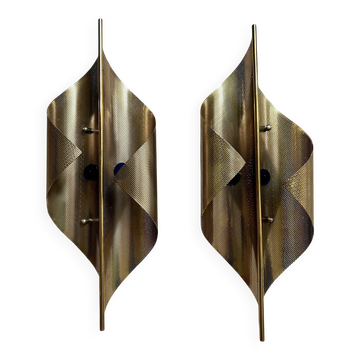 Pair of perforated brass wall lights by Christoph Palme, Germany, 1980s.