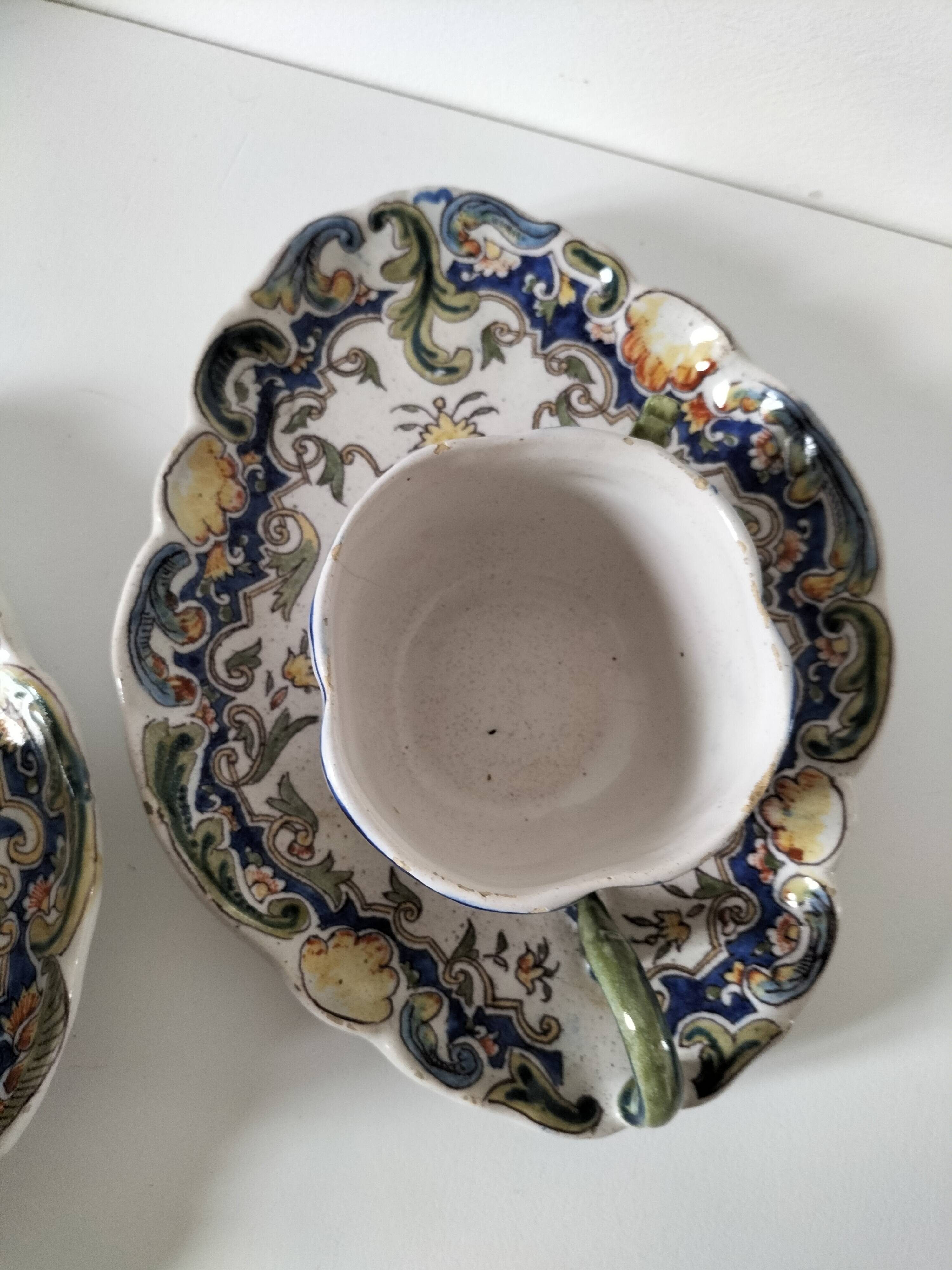 Breakfast set duo Desvres Fourmaintraux regionalist decoration