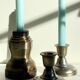 Industrial candle holders steel and silver bronze vintage