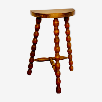 Handcrafted tripod stool with wooden feet turned height 47 cm