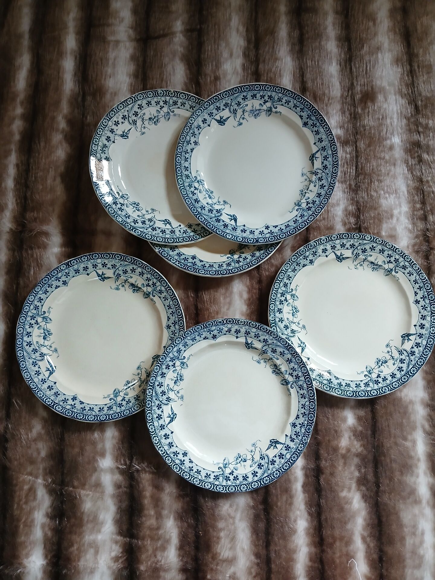 6 antique flat plates in ironstone