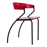 Red Plywood and Curved Metal Frame Chair
