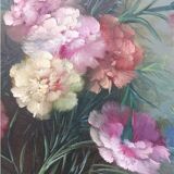 Vintage 20th Century Blooming Bouquet Still Life Oil Painting on Canvas