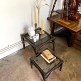 2 coffee tables, rattan sofa tips and smoked glass