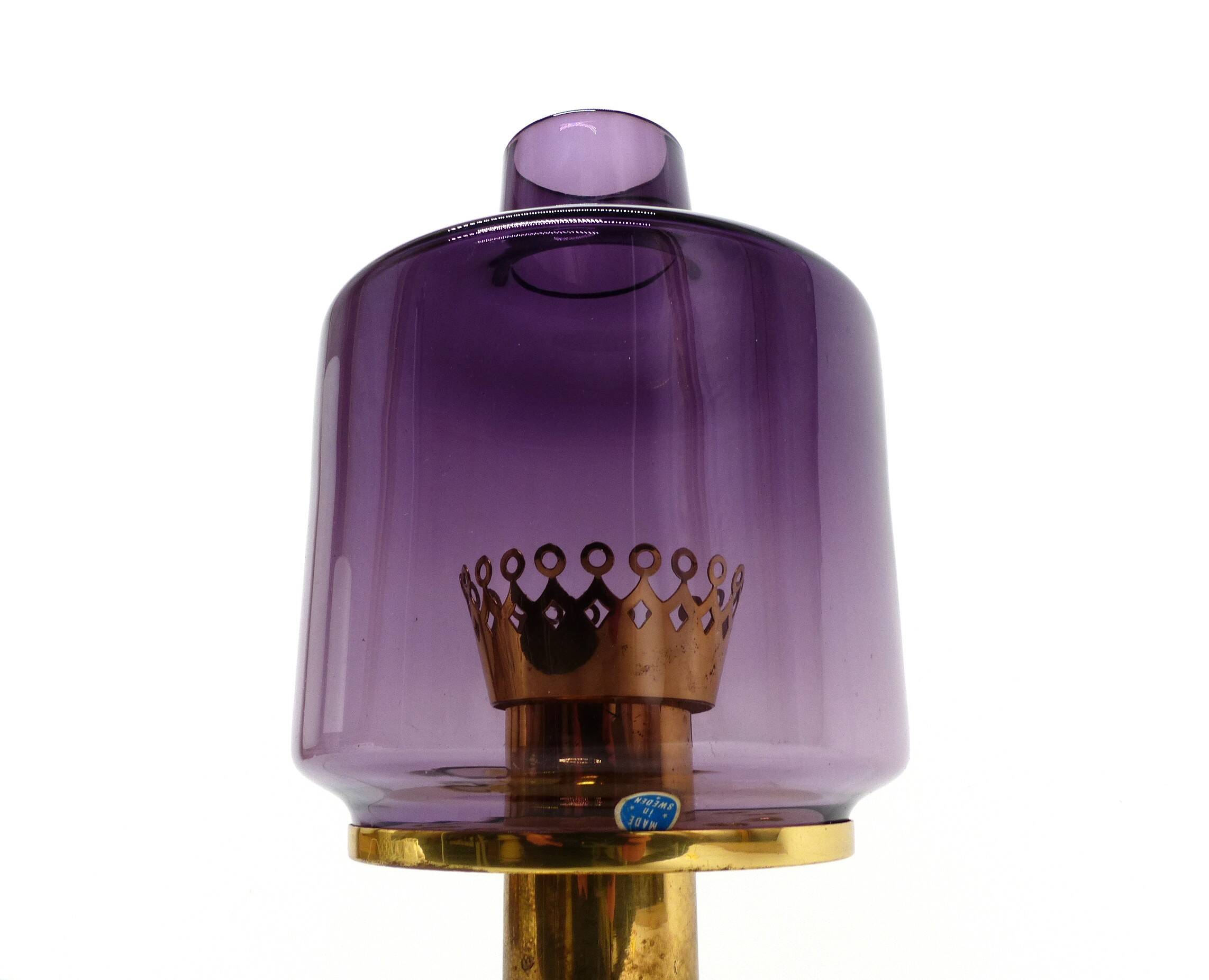 Hans-Agne Jakobsson Scandinavian lamp brass and purple glass B 102