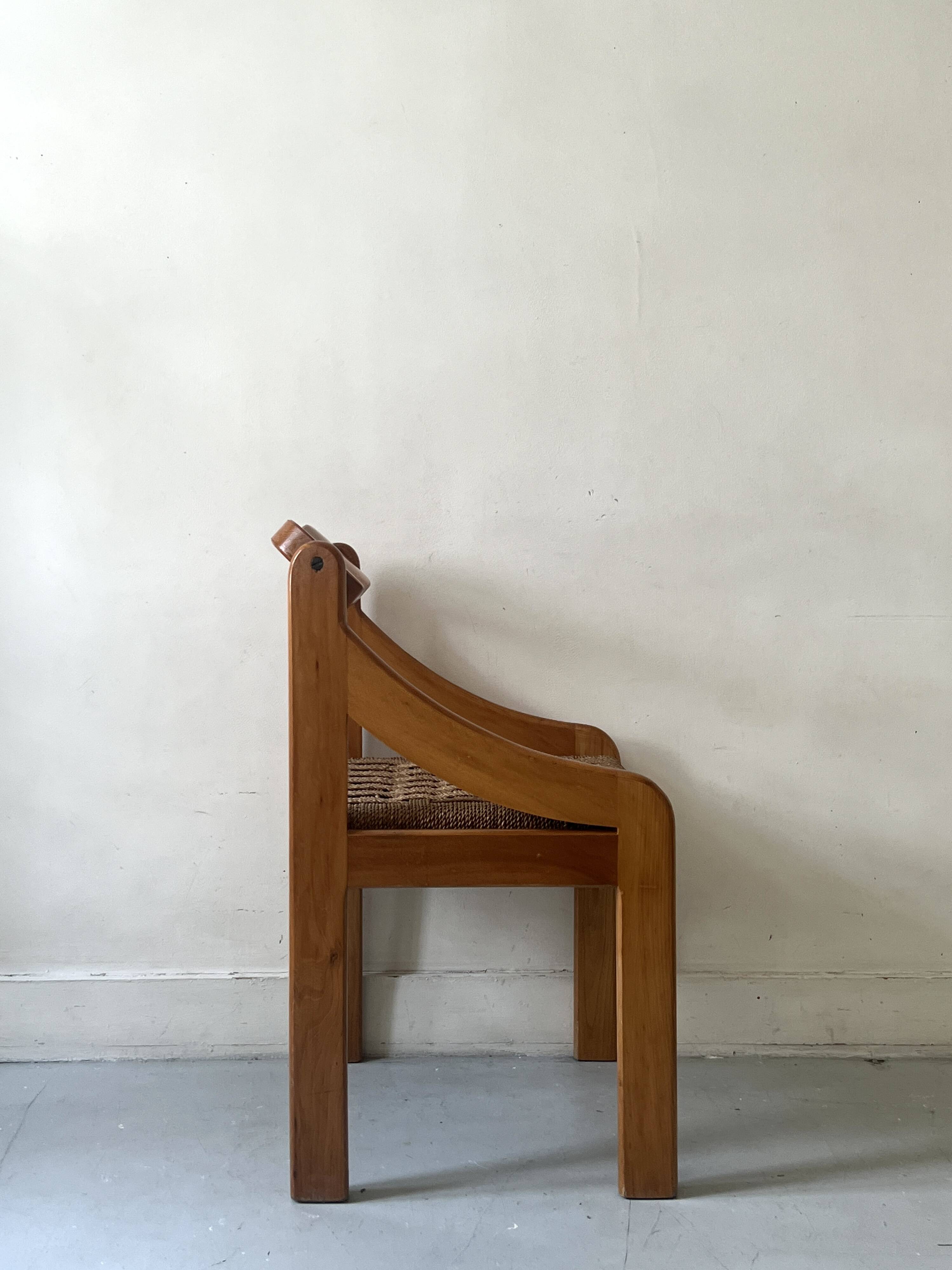 Chaise scandinave vintage en orme et corde tressée, design 1950