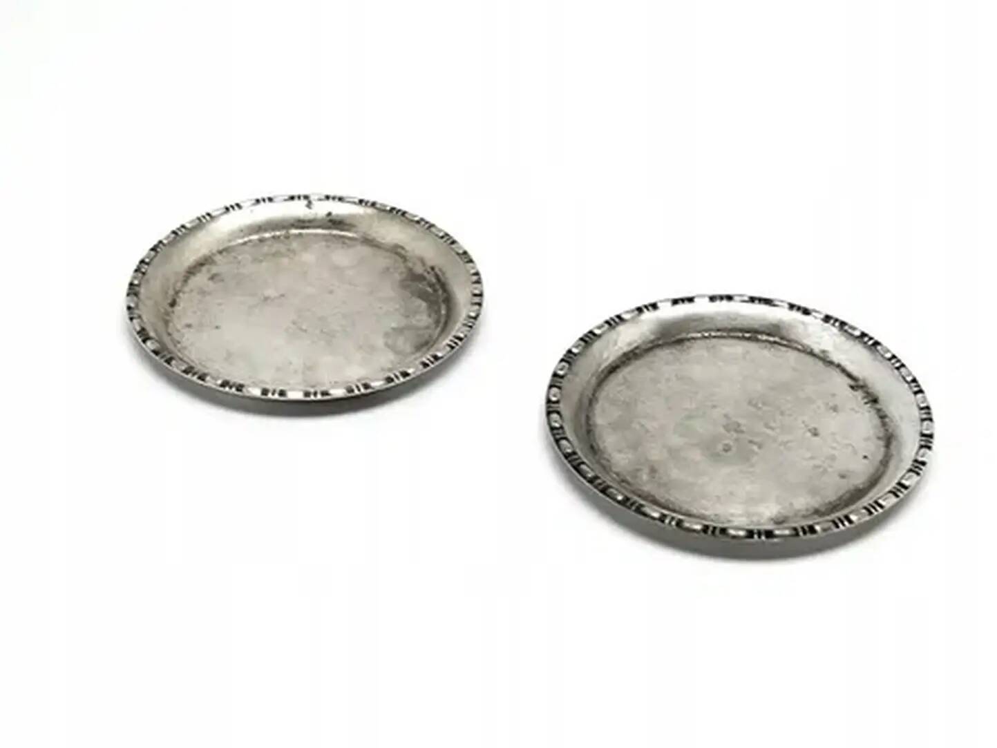Pair of hot glass coasters Modernism, silver-plated brass, HEFRA, Poland, 1970s
