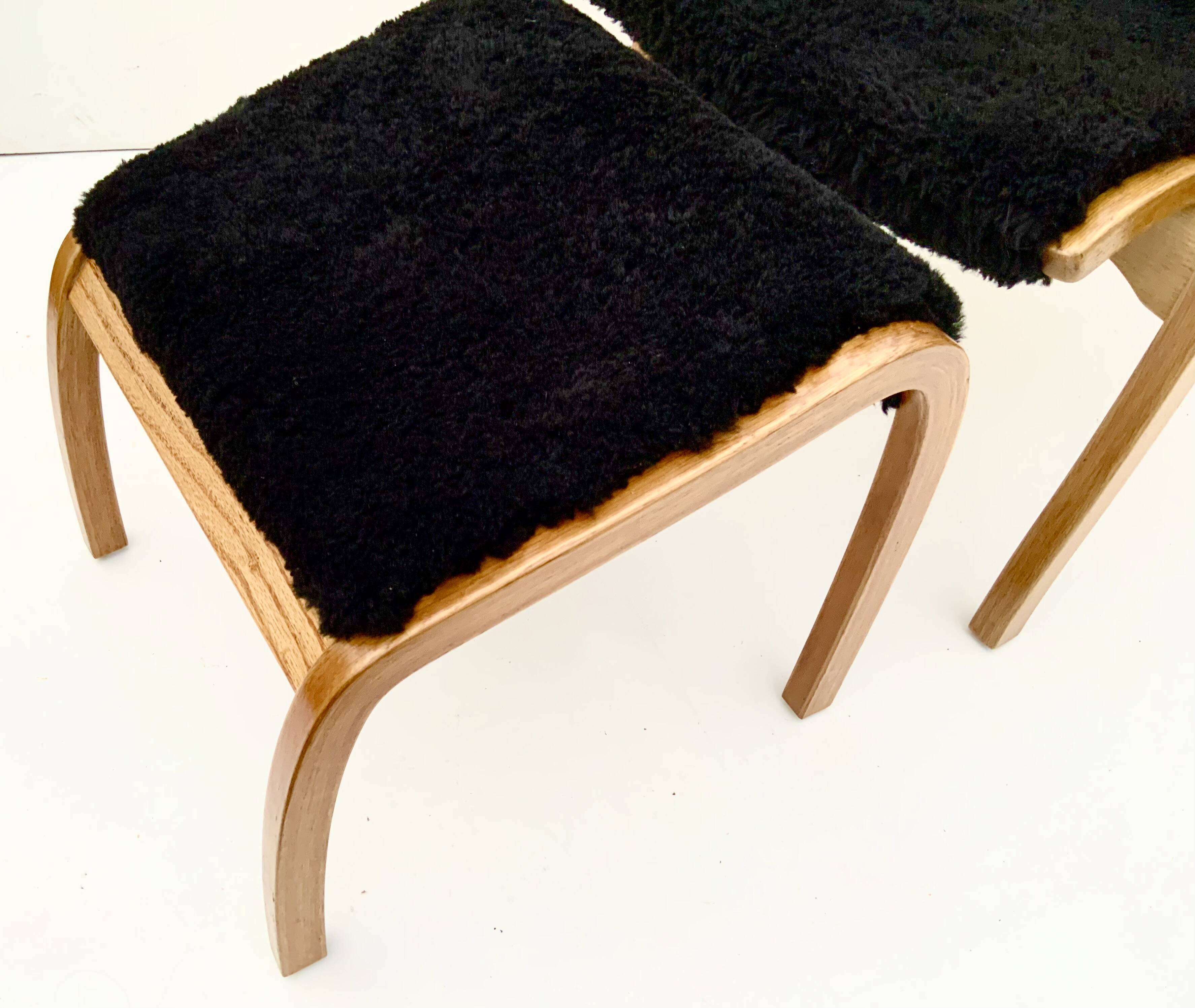 Vintage G.A. Berg “Torparen” Armchair, Oak, Black Sheepskin, Ottoman, 1960s