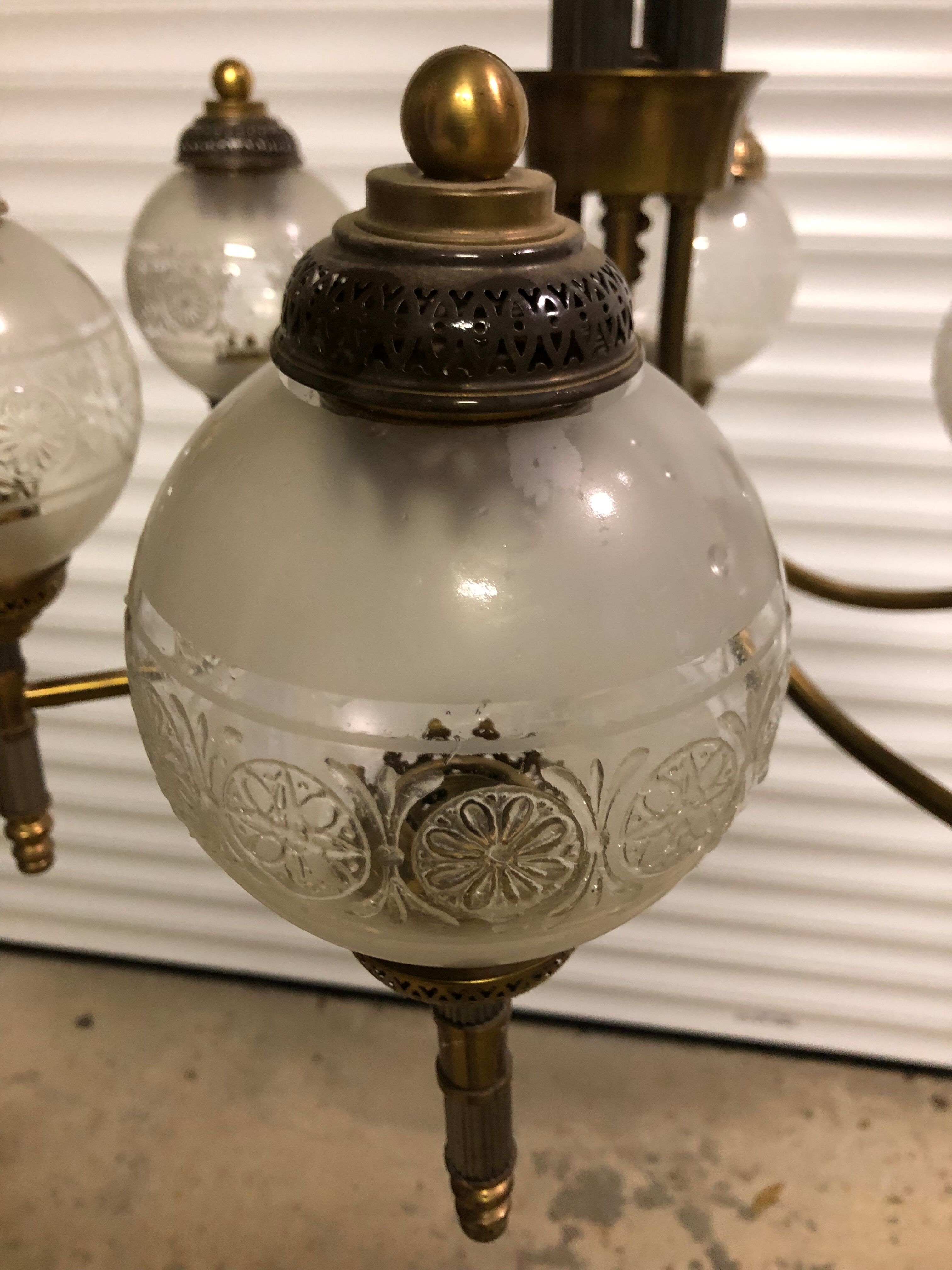 Glass and brass suspension and its vintage sconces