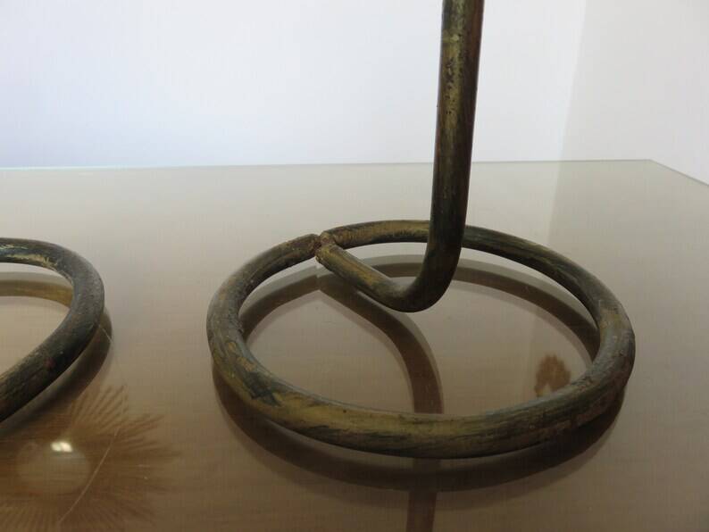 Pair of "sun" candlesticks in metal and wood from the 80s