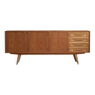 Midcentury danish sideboard, teak wood and brass details, 1960s