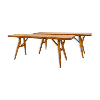 Pair of two Pirkka Benches by Ilmari Tapiovaara for Laukaan Puu 1960's