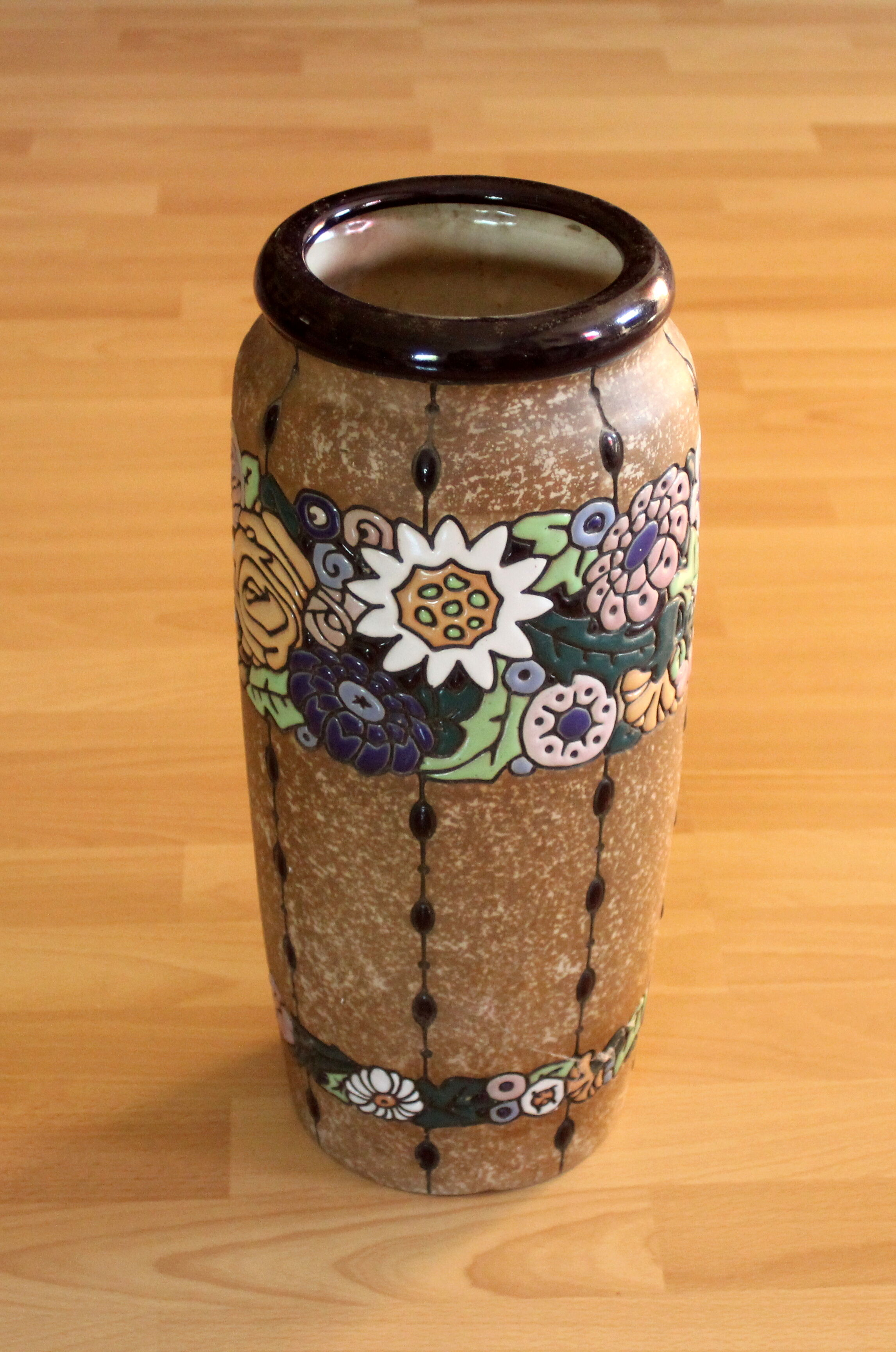 Handmade marked ceramic floor vase, vintage from the 70s