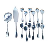 cutlery and spoons with ice and silver metal cake