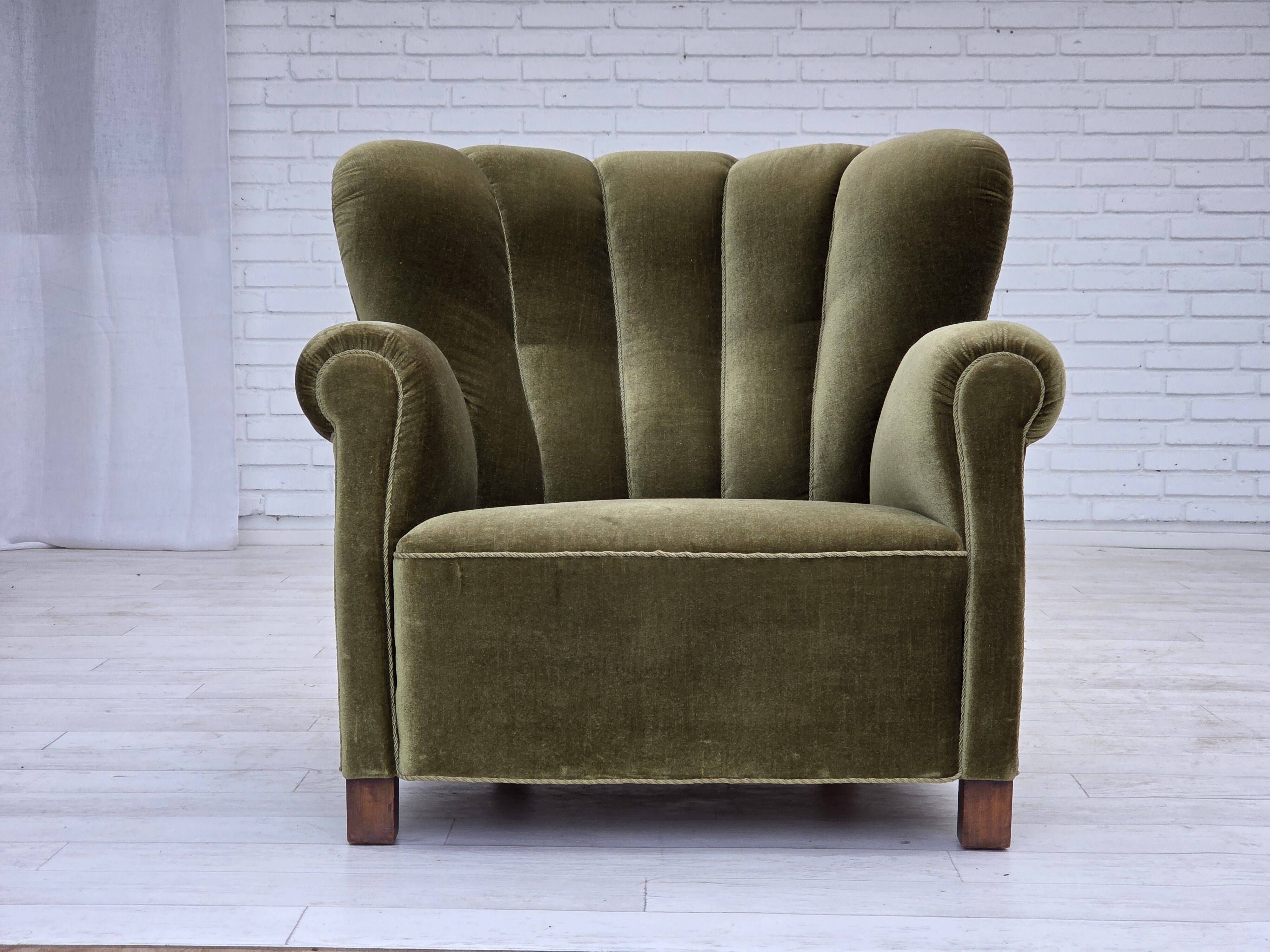 1960s, Danish relax armchair, green furniture velour, original condition.