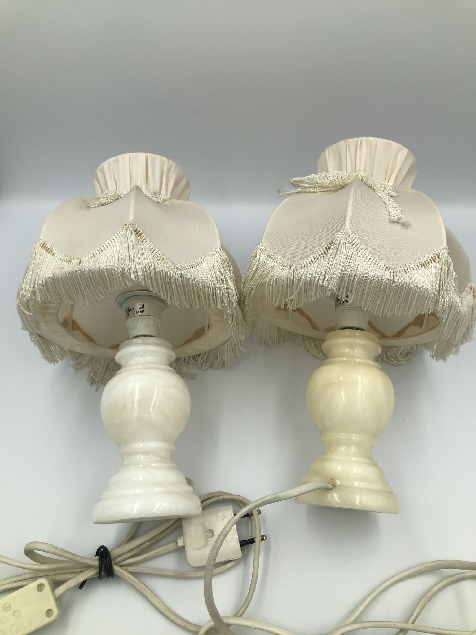 Pair of bedside lamp with vintage fringed shade