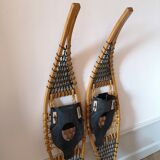 Pair of antique wooden snowshoes, vintage, 155 cm