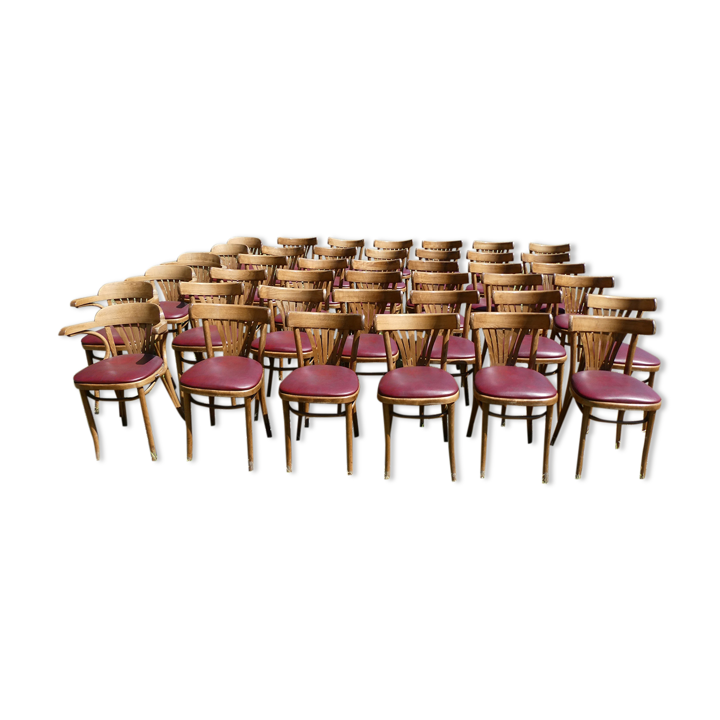 Set of 41 bistro chairs seated red skaï