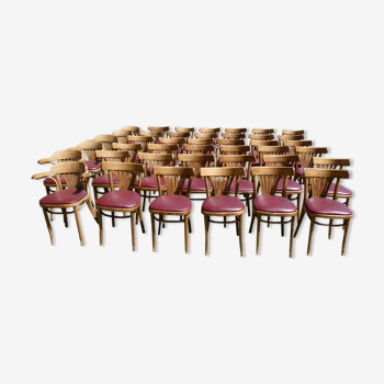 Set of 41 bistro chairs seated red skaï