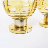 Pair of vintage amber glass and brass metal wall lamps by Doria