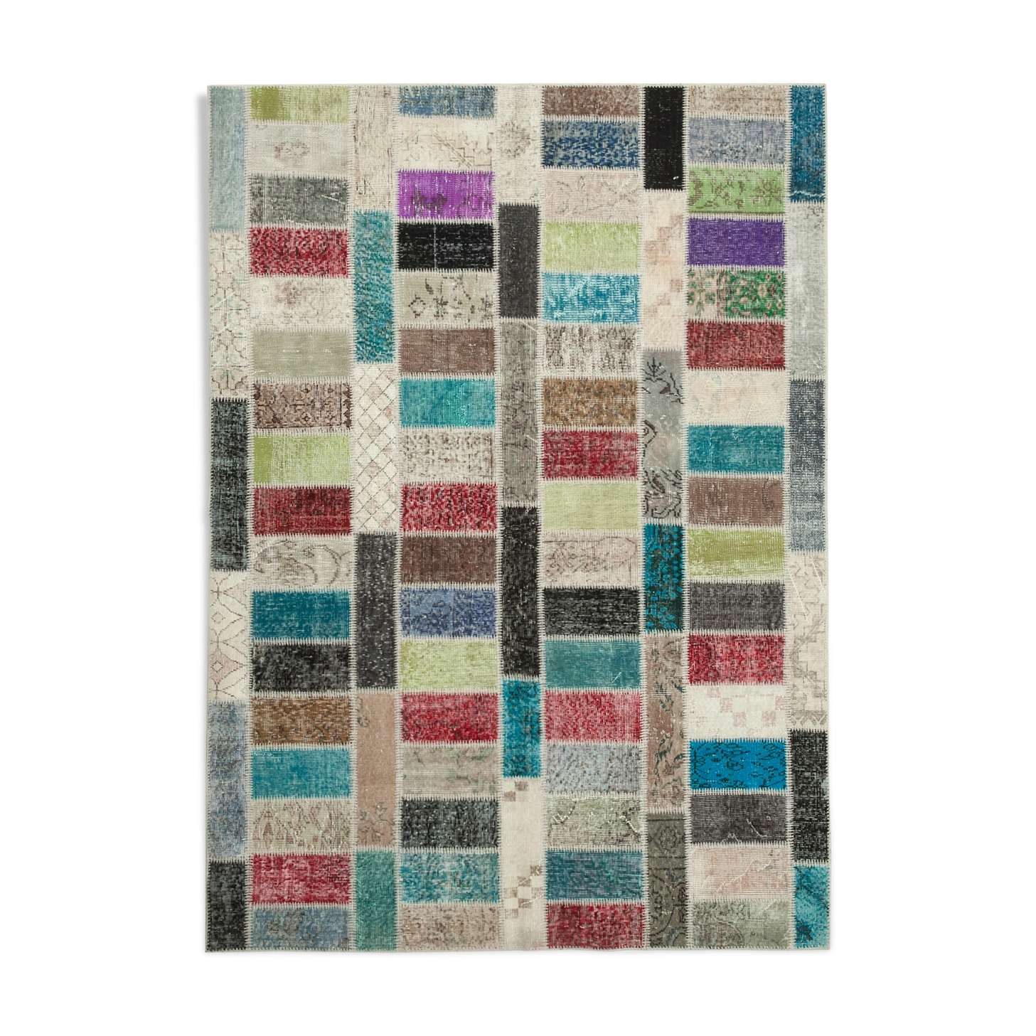Handwoven anatolian contemporary 178 cm x 246 cm multicolor patchwork carpet