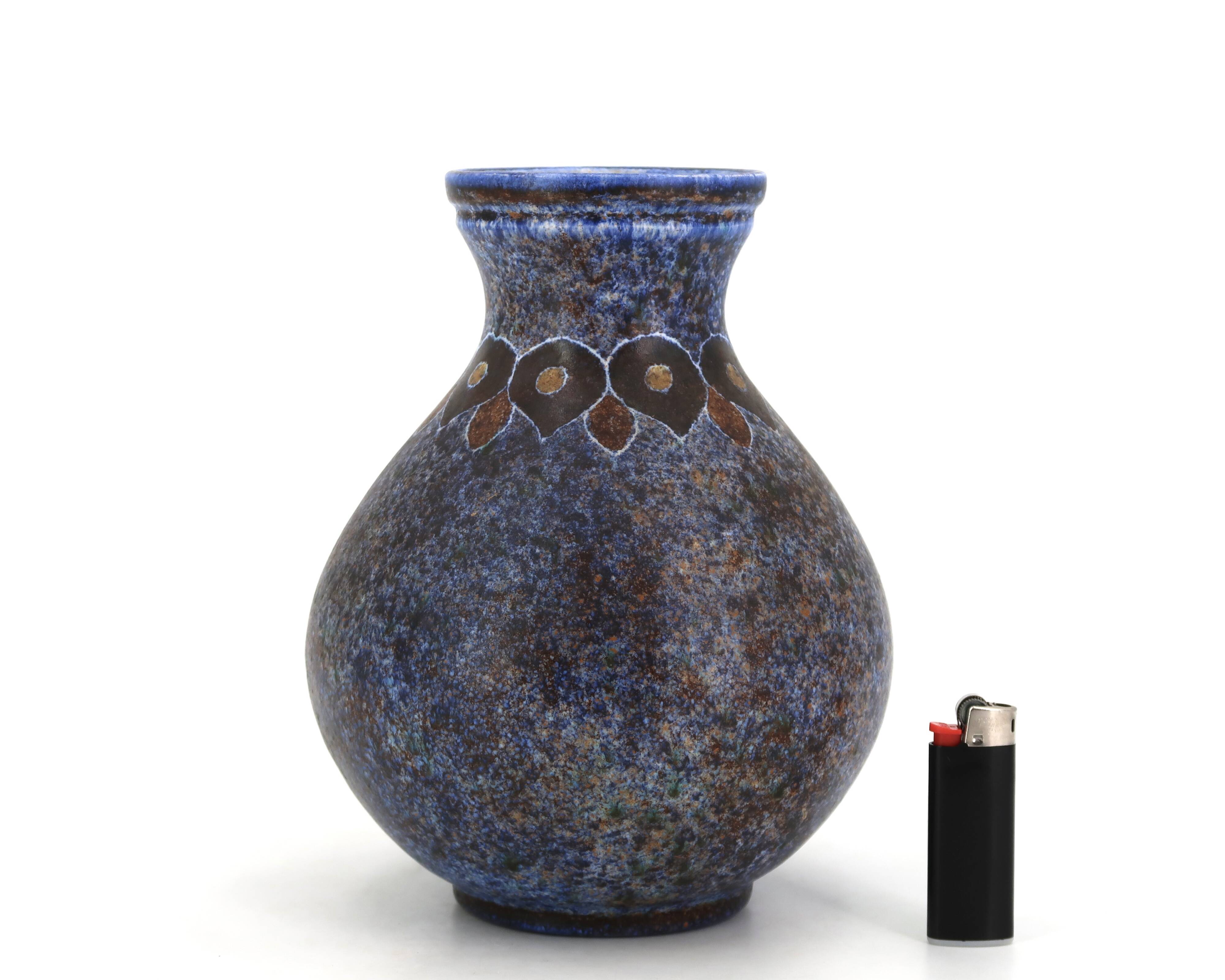 Blue speckled ceramic vase by Bernard Buffat, 1970s.