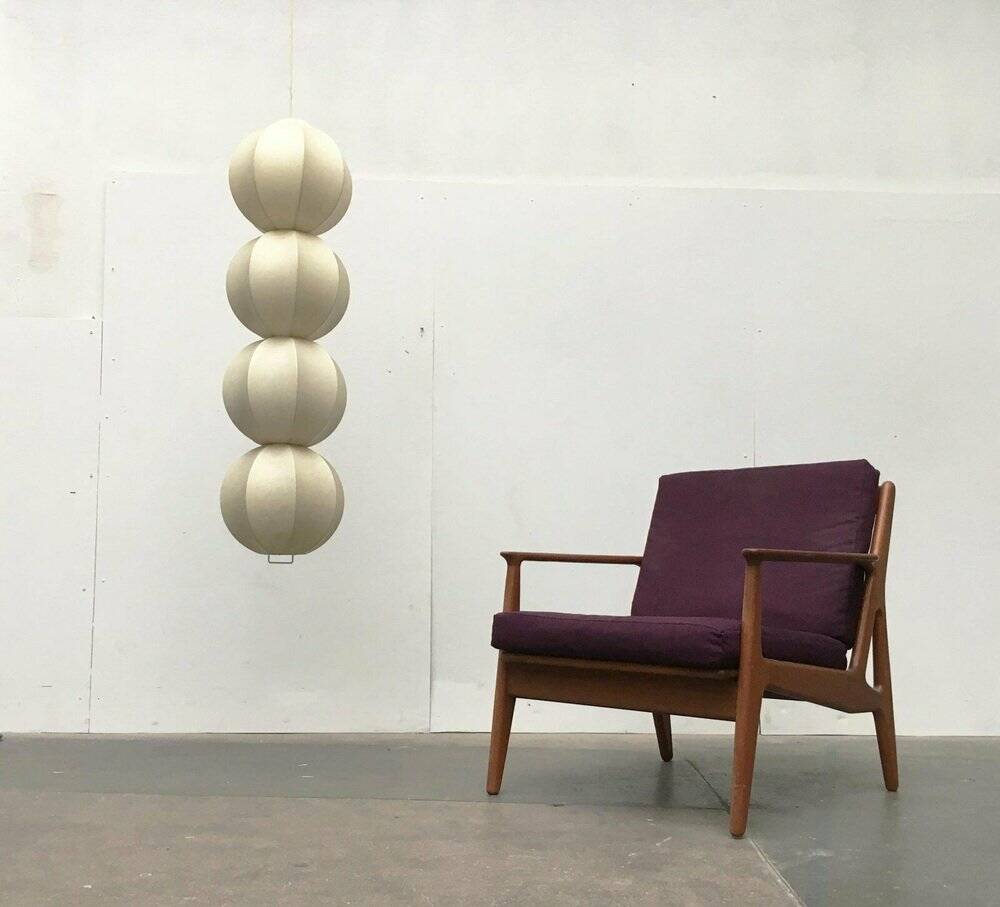 German cocoon pendant lamp from the mid-century by Friedel Wauer for Goldkant Leuchten, 1960s.