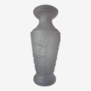 Translucent white art deco molded glass vase, 32cm high