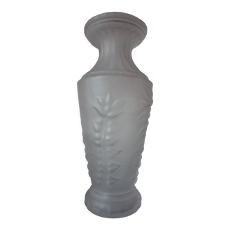 Translucent white art deco molded glass vase, 32cm high