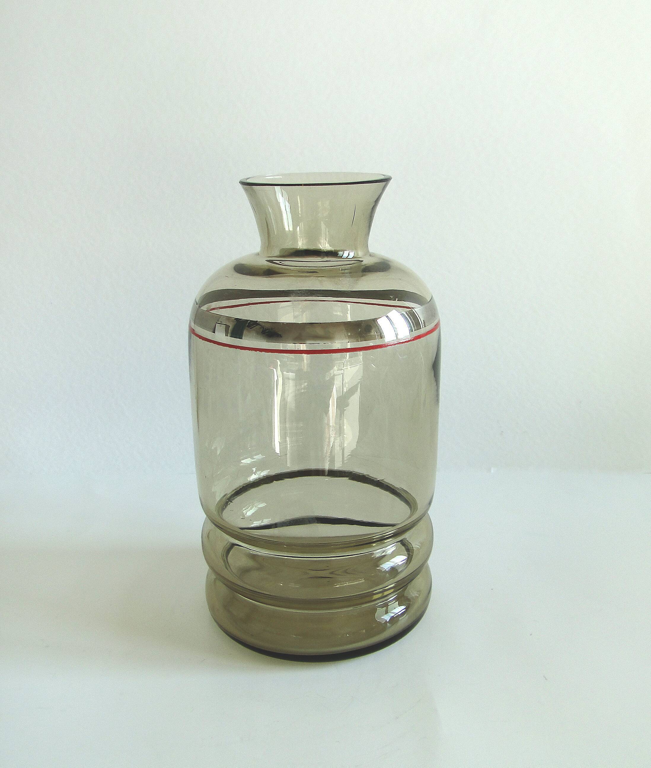 Vase smoked blown glass silver border 50/60