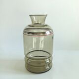 Vase smoked blown glass silver border 50/60