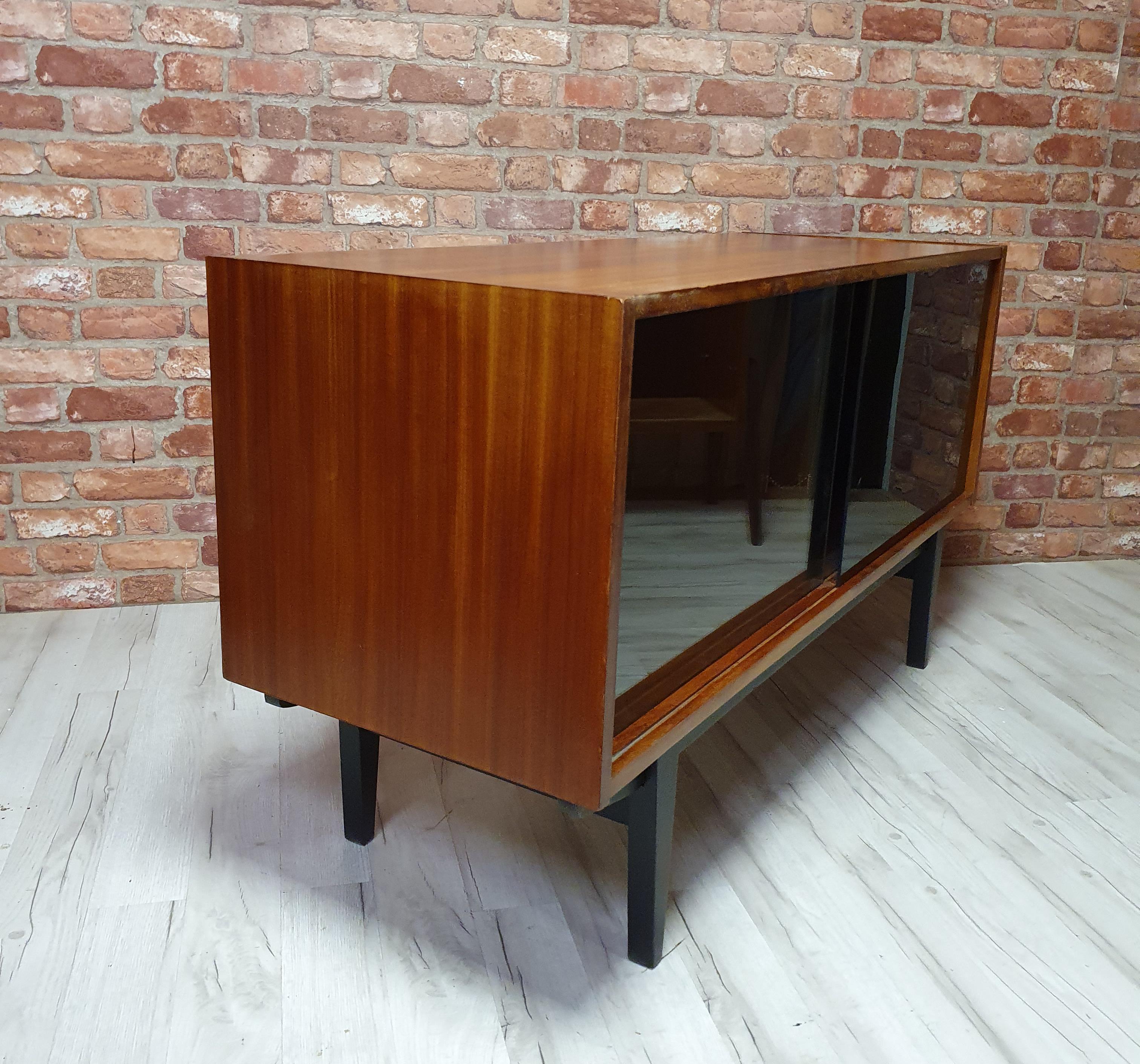 Renovated Violetta Display Cabinet with sliding glass doors, 1970s, Poland