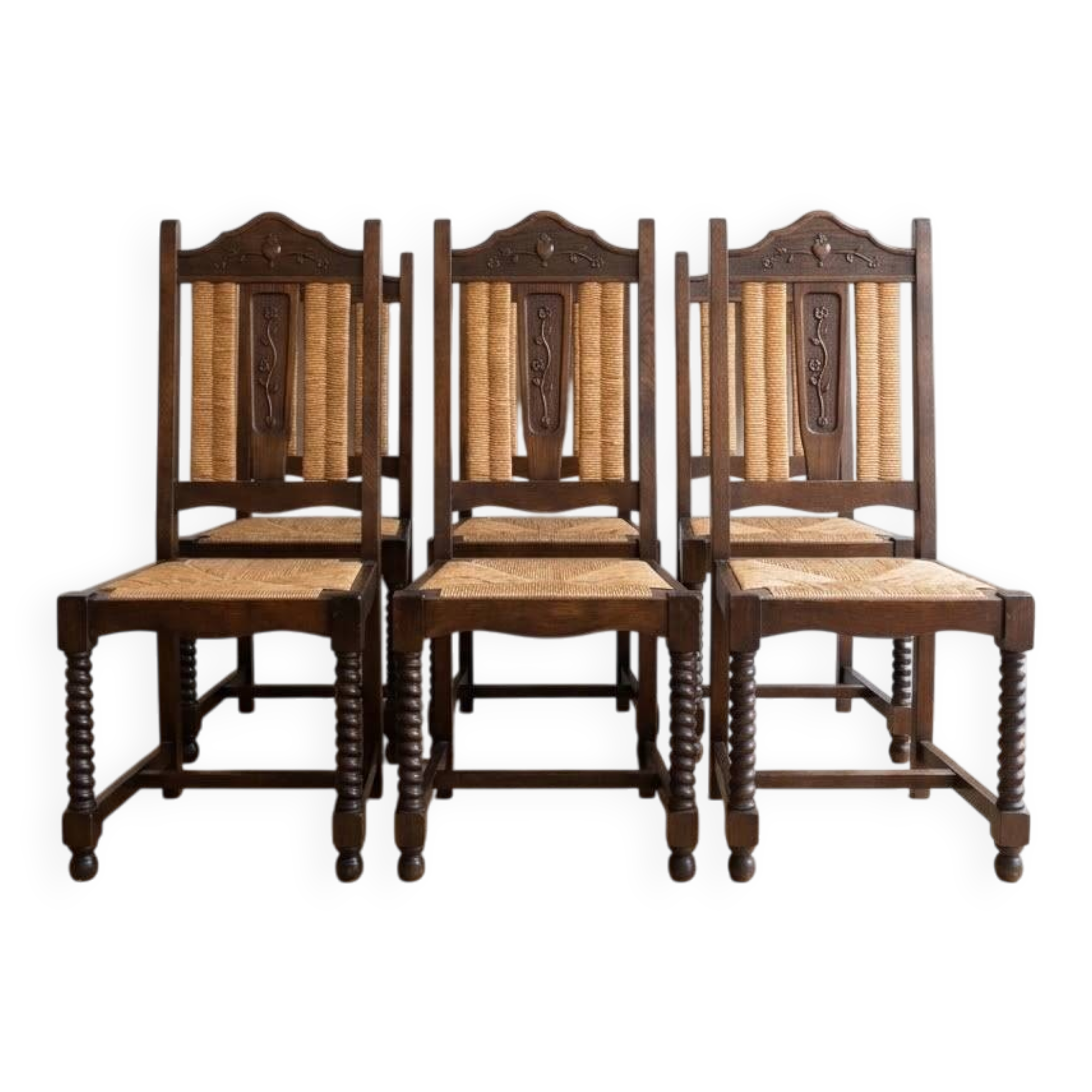 Set of 6 Basque-style wooden dining chairs.