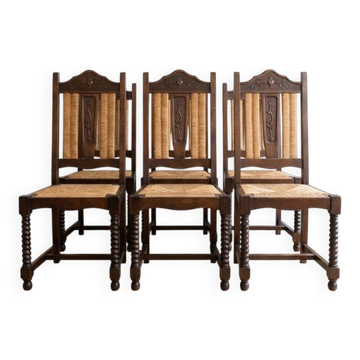 Set of 6 Basque-style wooden dining chairs.
