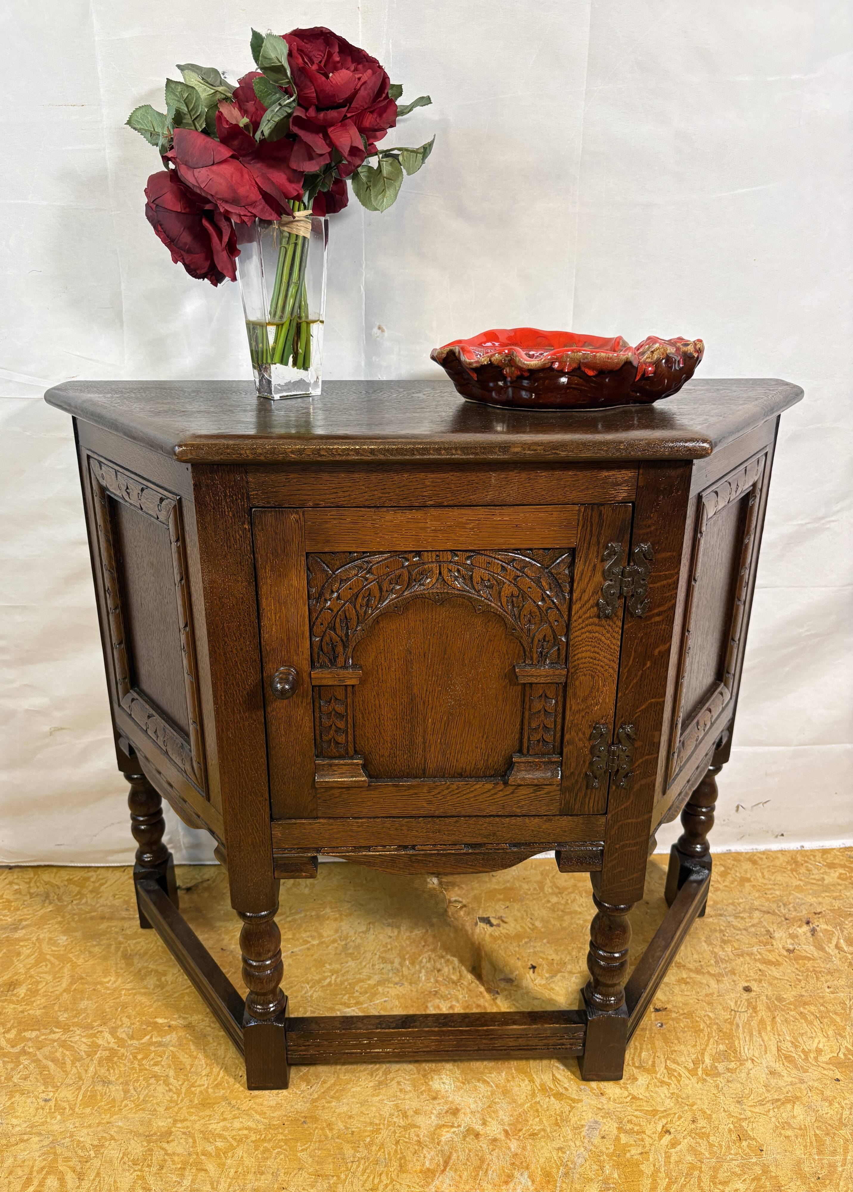 Vintage Old Charm Furniture Canted Side Cabinet English Country House  1970