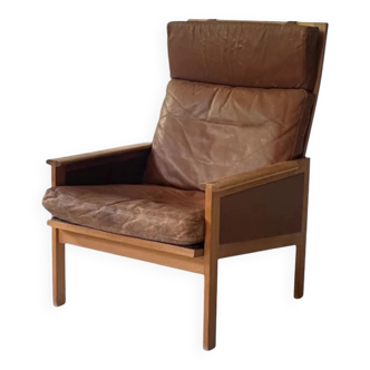 High Back Leather Lounge Chair Illum Wikkelsø Capella for Eilersen, 1960s, Denmark