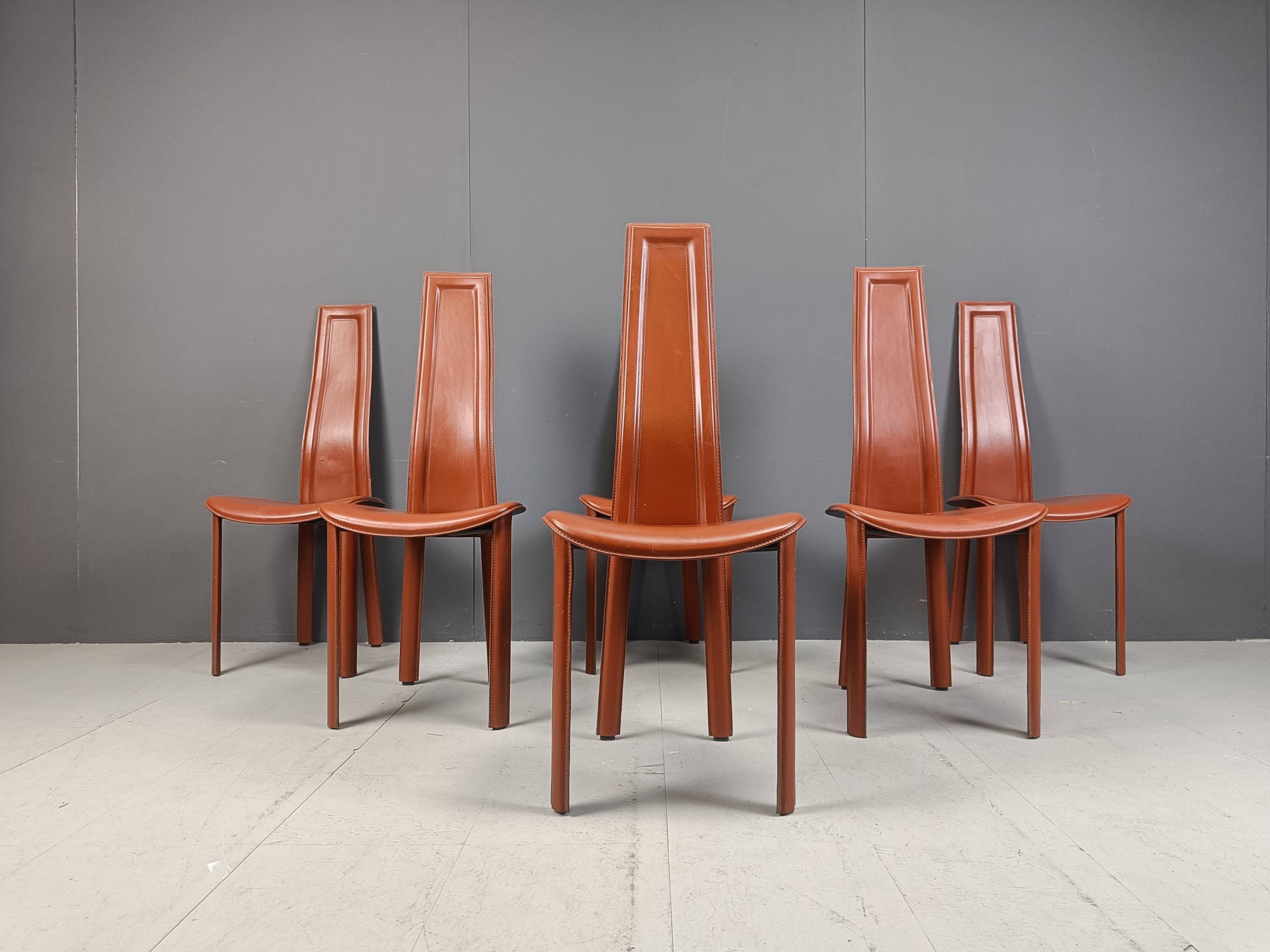 Vintage Leather Dining Chairs by Arper Italy, 1980s - Set of 6