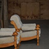 Henning Kjærnulf, lounge chairs in oak and lambswool, mid-century Danish, 1960s.