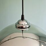 Pair of large Space Age pendant lights in clear glass and chrome, 1970s