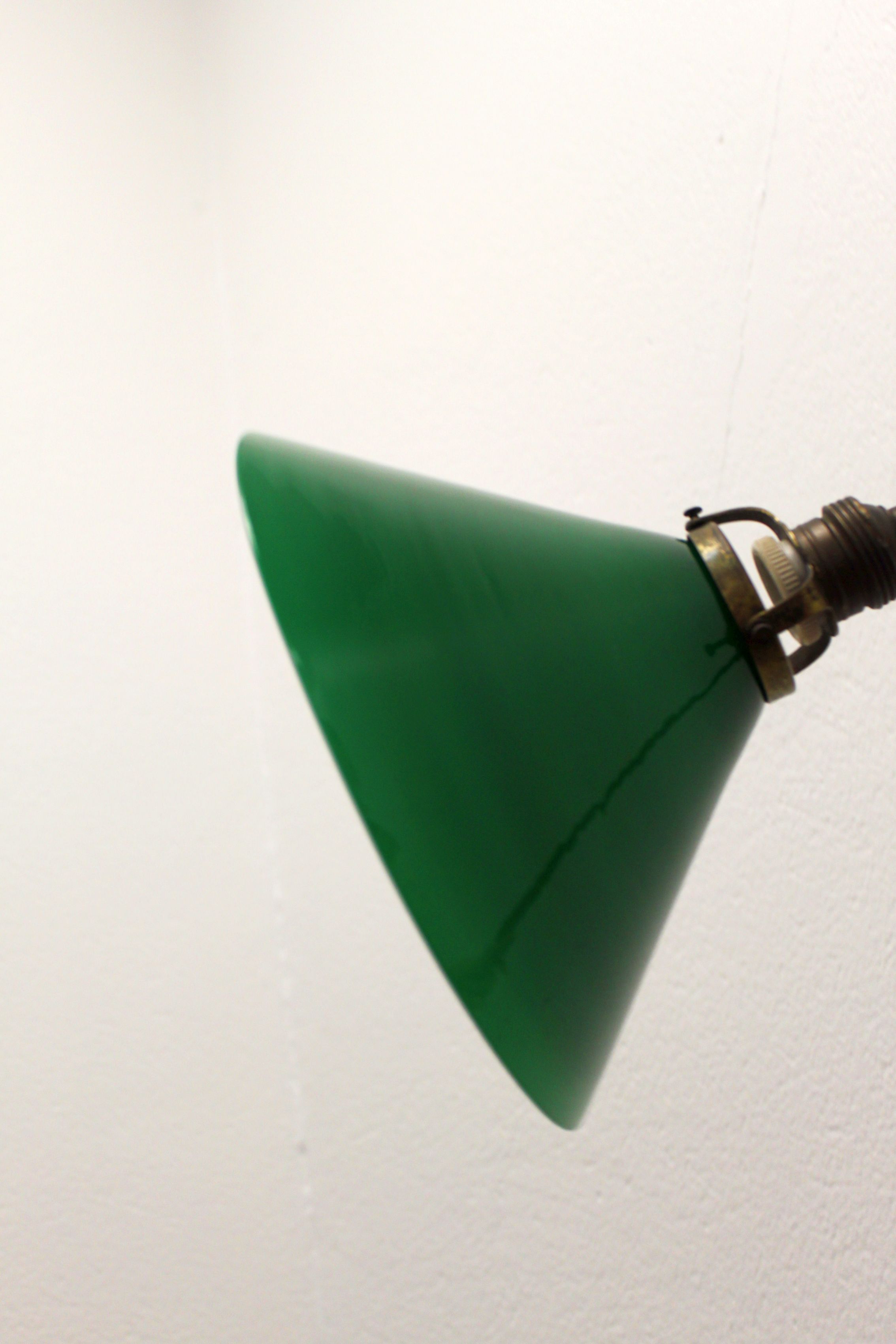 Vintage industrial vice lamp, green opaline.