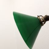 Vintage industrial vice lamp, green opaline.
