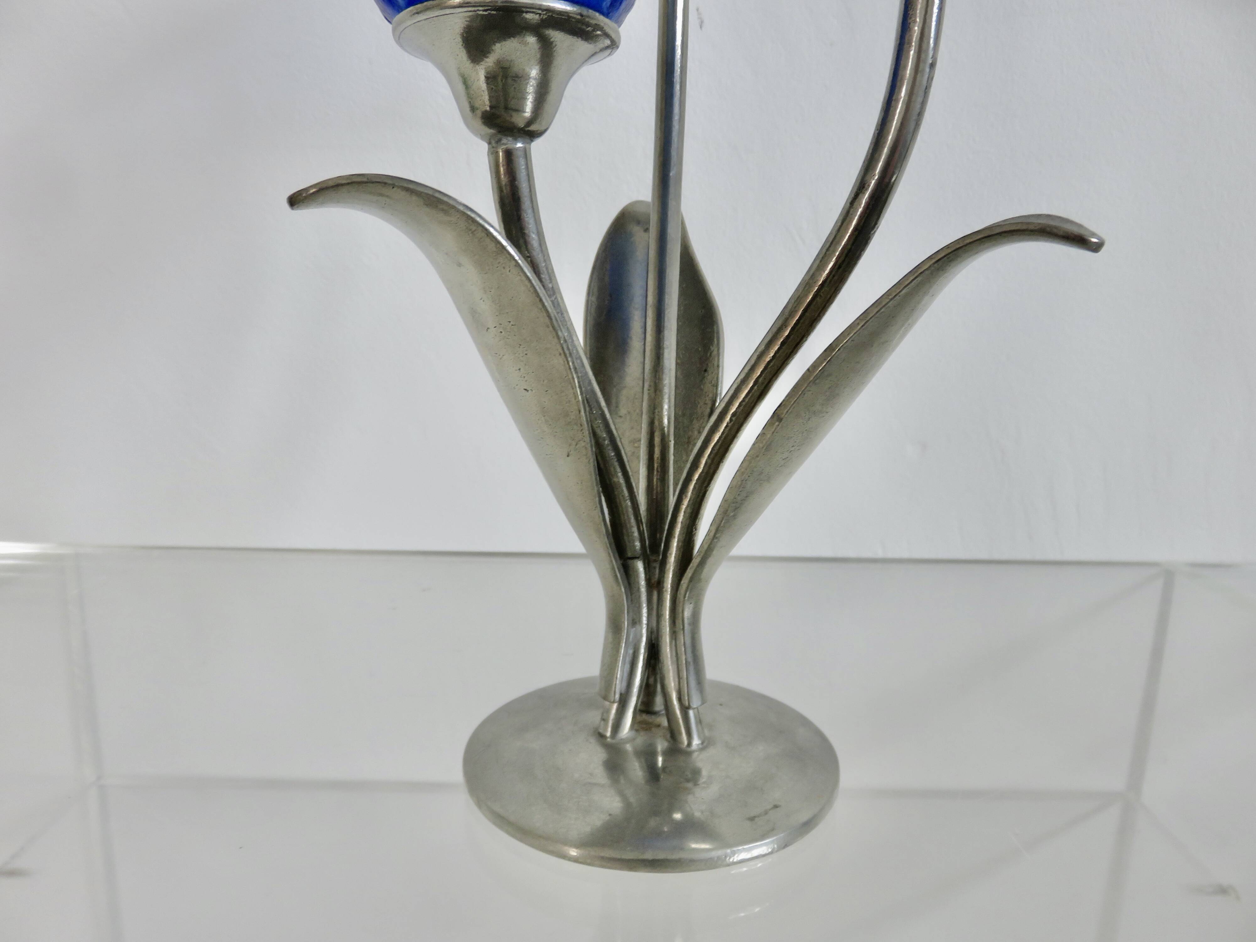 Silver-plated pewter candlestick signed Jean Goardère, 1970