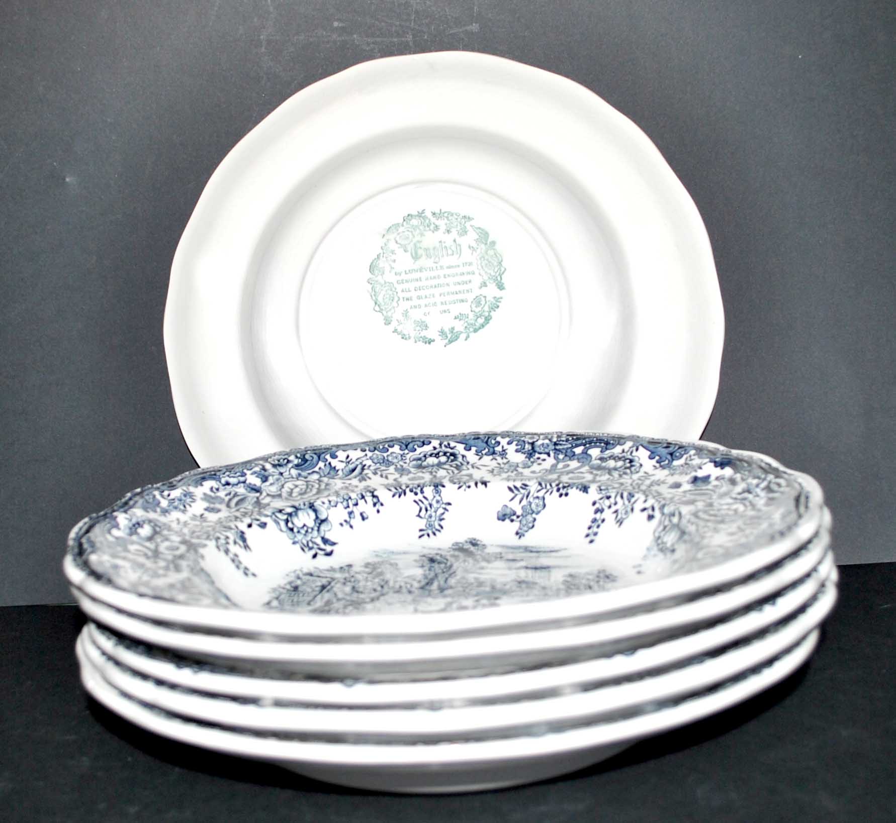 Series of 6 plates in Lunéville earthenware decoration English country - picnic in the countryside