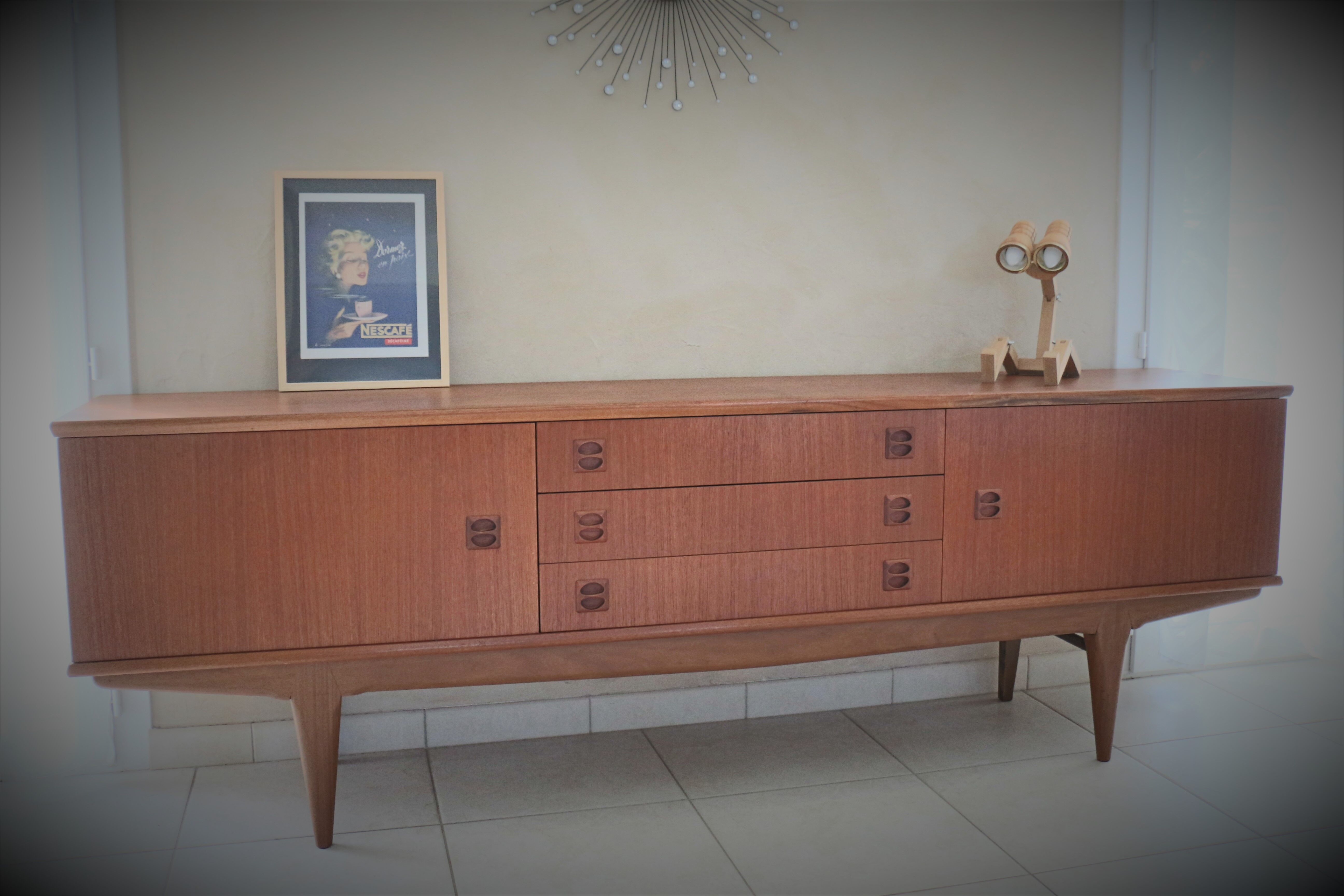 Scandinavian sideboard in teak and teak veneer in the late 60s