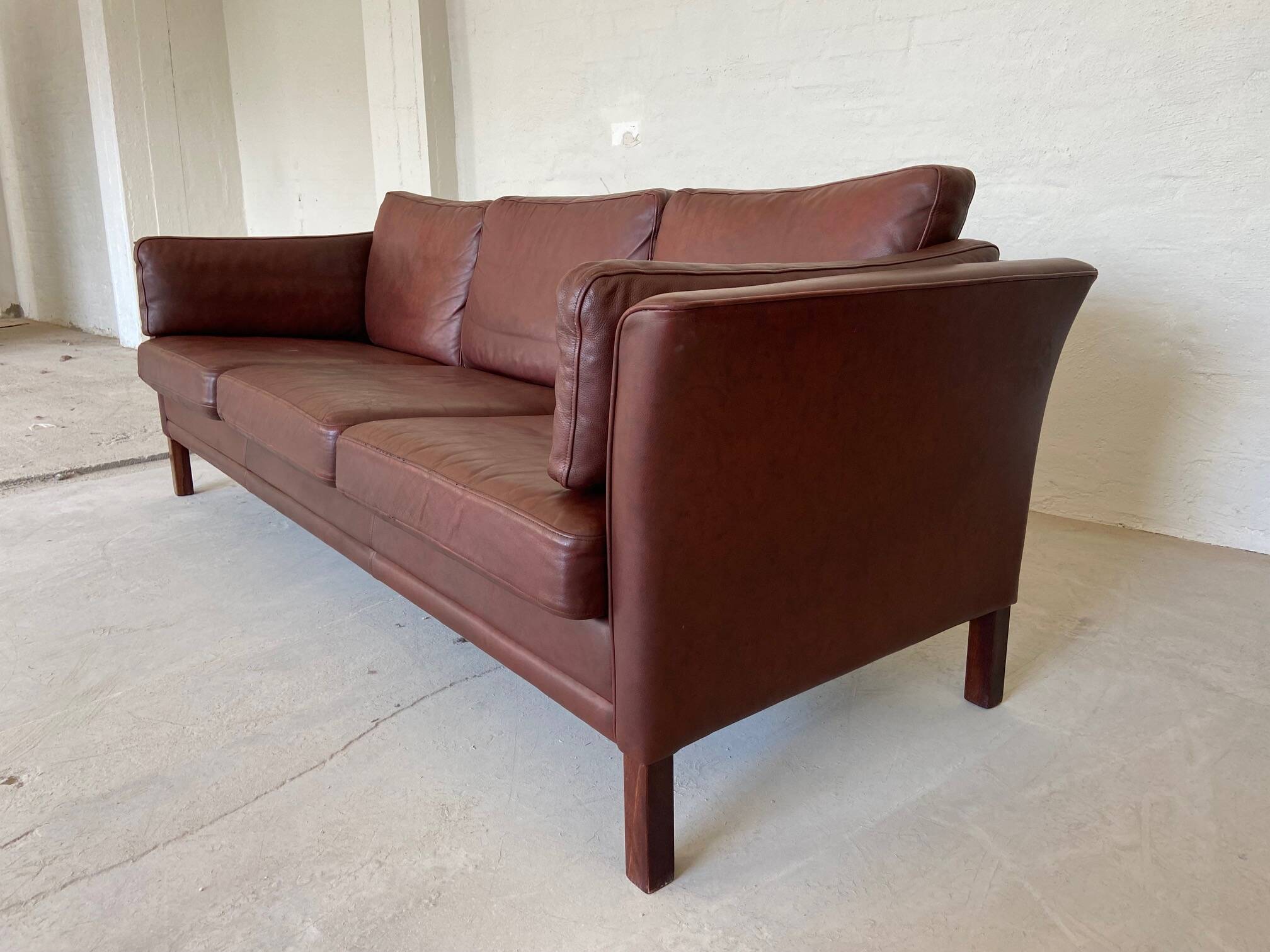 Mid century vintage danish mogens hansen 3 person sofa in burgundy leather