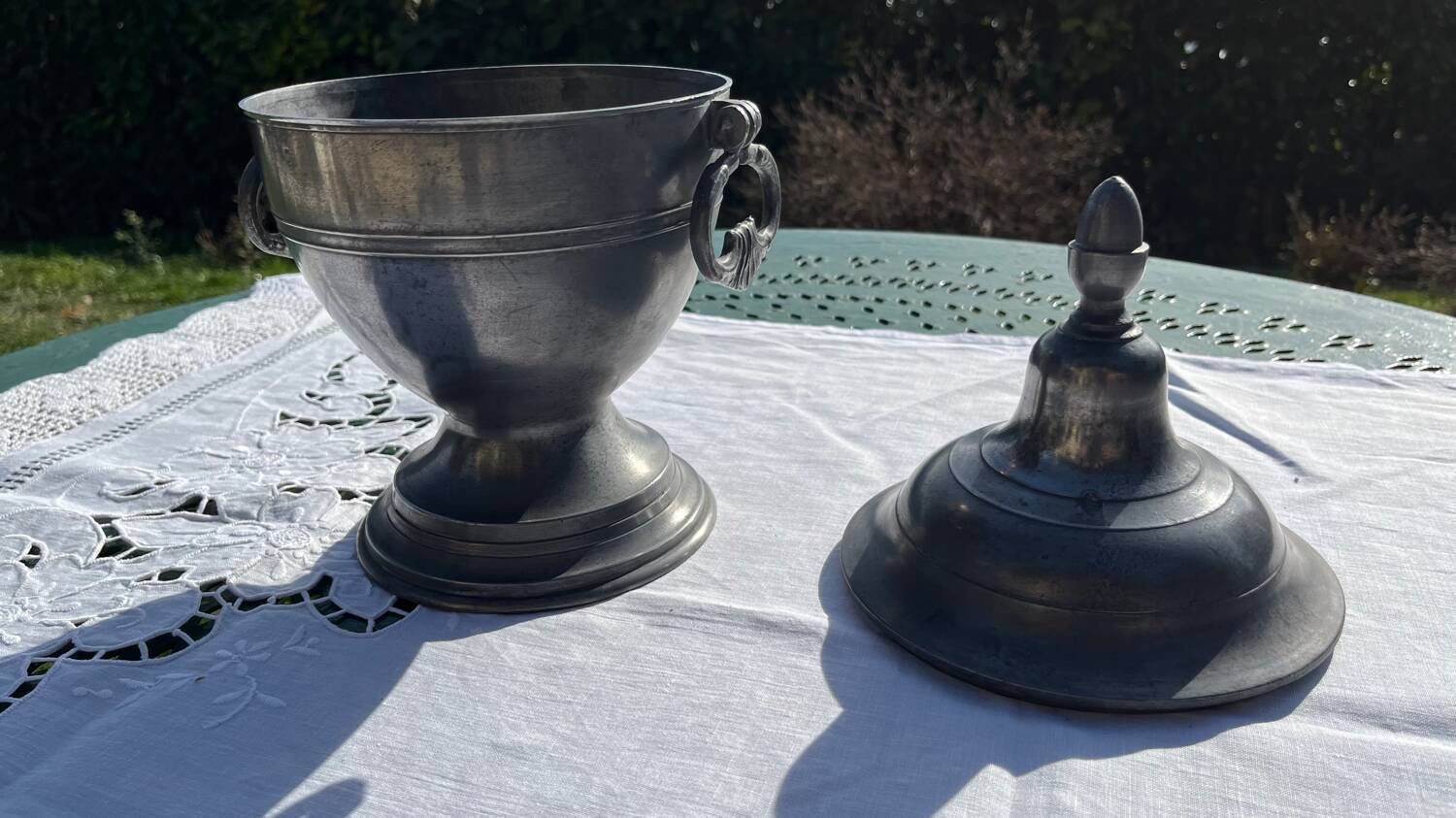 Vintage pewter vase with 2 handles